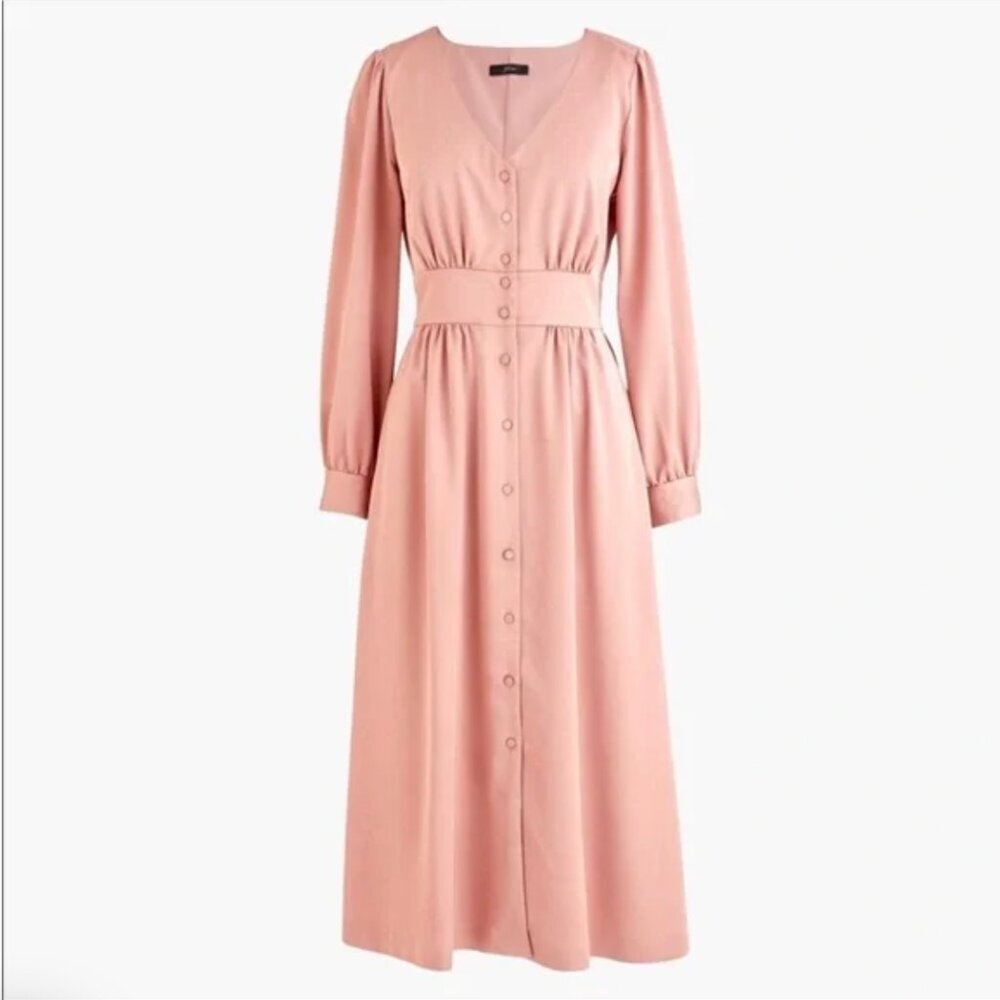 J.Crew Pink Button Long Sleeve Satin Dress Size 8-C36